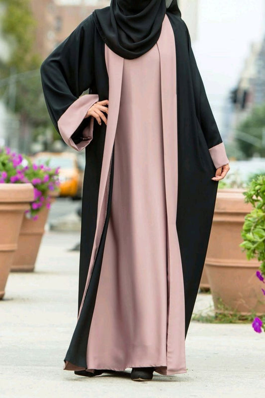 Classic Double Layer Abaya Ensemble with Scarf