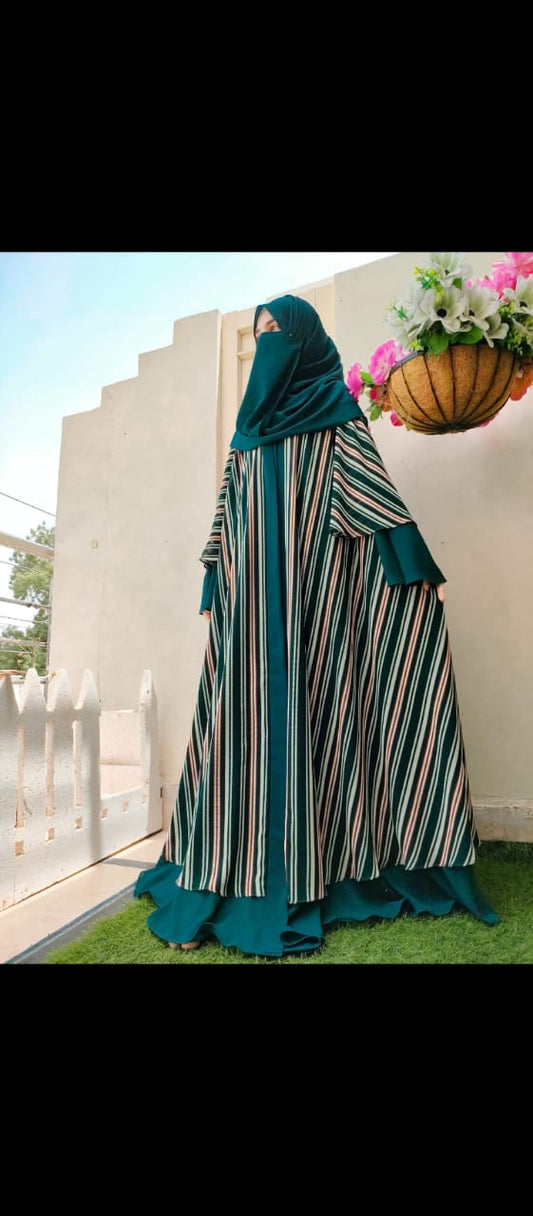 Double layer printed abaya set with matching scarf